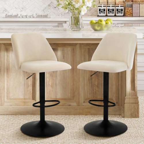 Modern Swivel Bar Stools, Adjustable Height Upholstered Chairs - Set of 2