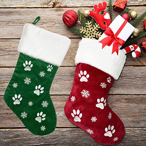 18-Inch Burlap Christmas Stockings with Plush Cuff, 2-Pack Holiday Decor