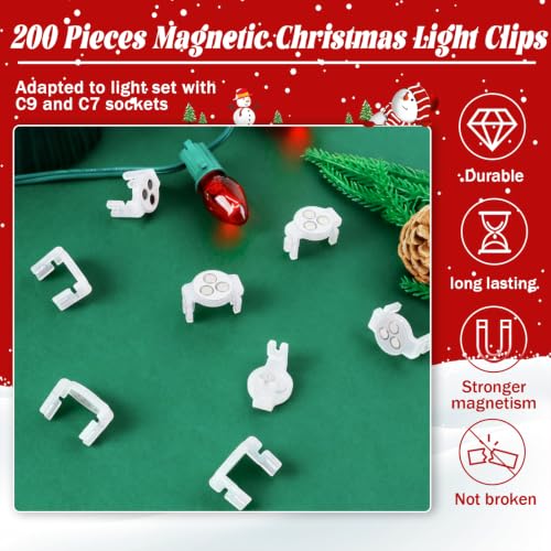 UQM Clear 200 Pack Magnetic Christmas Light Clips for C9 C7 Sockets – Strong Magnet & Anti-Slip Design