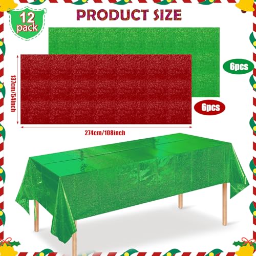 Hauwellter 12 Pack Iridescent Red & Green Plastic Tablecloths 54x108 in - holographic disposable party covers