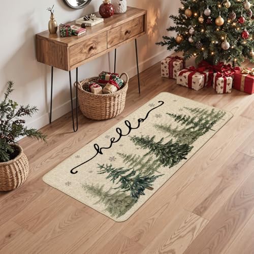 Baccessor Christmas Doormat 17x36 Inch Winter Pine Tree Snowflake – Indoor/Outdoor