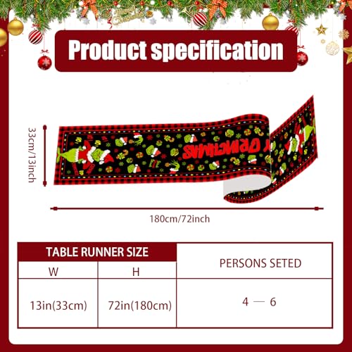 Christmas Table Runner - Winter Holiday Decor for Home, 13x72 Inches