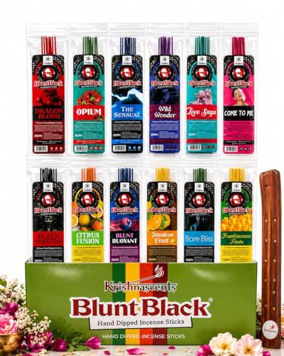 144 Hand-Dipped Incense Sticks with Wooden Holder - 12 Assorted Scents