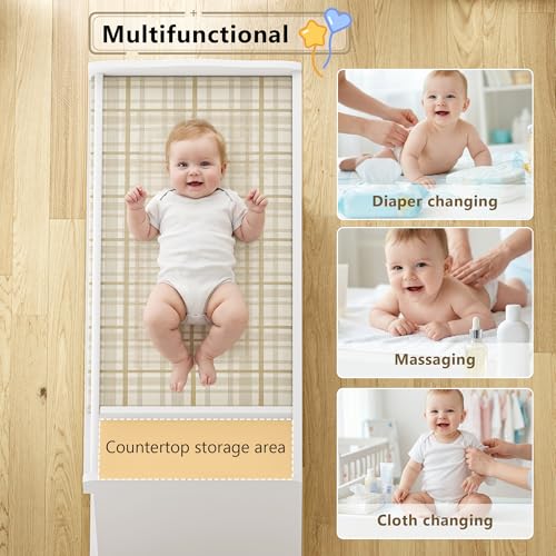 Convertible Baby Changing Table with 4 Drawers and Storage Shelves