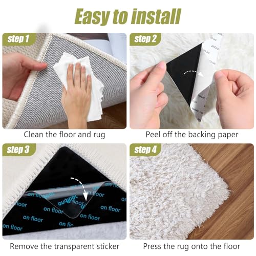 12 Pcs Non-Slip Rug Tape for Hardwood Floors, Double-Sided Adhesive Grippers