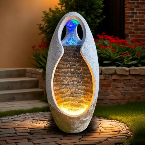 27.5-Inch Modern Floor Standing Water Fountain with Rotating LED Light Ball