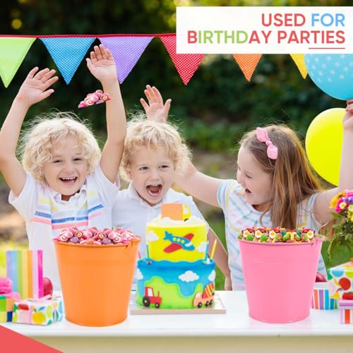 Galvanized Metal Buckets with Handles, 7 Pack Small Colorful Pails