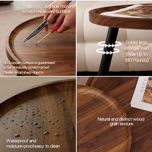 2-Piece Mid-Century Modern Nesting Coffee Table Set, Round Walnut Finish