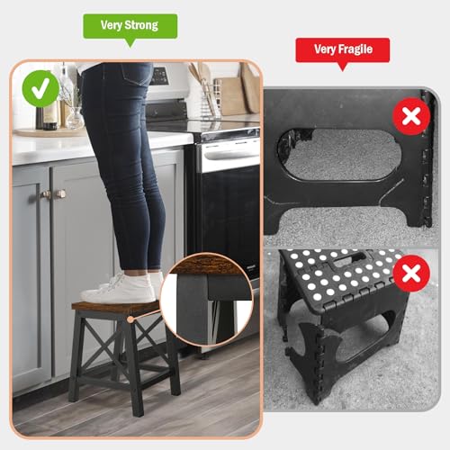 Wooden Step Stool for Adults and Kids, Non-Slip 500 lb Capacity Footstool