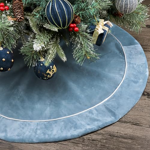Blue and Silver Velvet Christmas Tree Skirt 36 Inch Luxury Holiday Decor