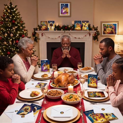 Dunzoom 120-Pack African American Nativity Christmas Cards Set — 8 Designs, 15 Each (Includes Envelopes & Stickers) Black Nativity