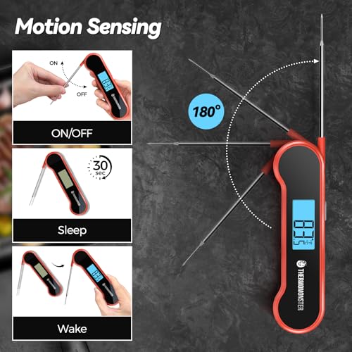 ThermoMonster Red Instant Read Meat Thermometer - 0.5 Sec Digital Cooking Thermometer