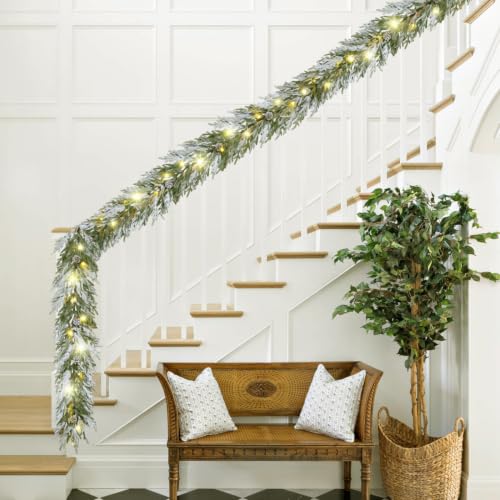 YoleShy 9 ft Flocked Norfolk Pine Garland with Lights
