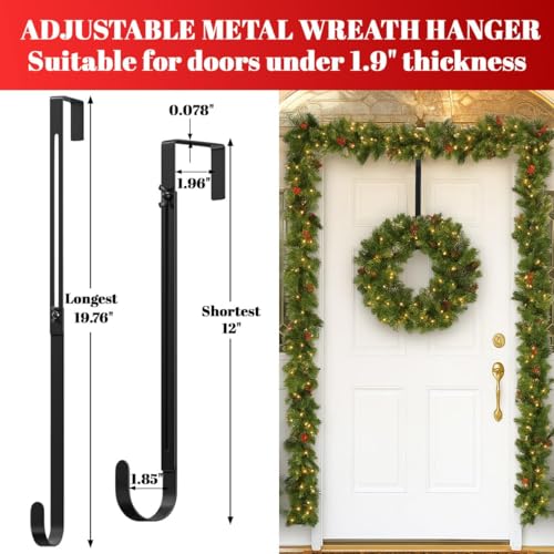 Adjustable Metal Wreath Hanger for Front Door, 12-20" Heavy Duty Door Hook