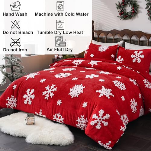 ASPMIZ Red Snowflake King Comforter Set 104x90 Winter Cozy Bedding