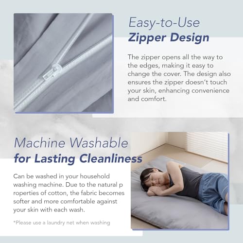 Japanese Cotton Zippered Cover for Twin Futon Mattress - White