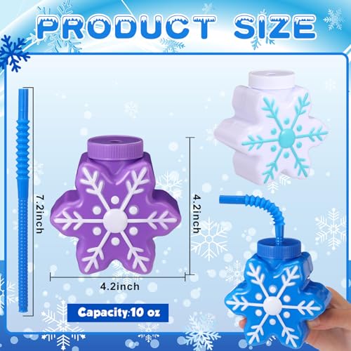 Sliner 24 Pack Snowflake Party Cups with Lids & Straws, 10 oz Winter Celebration
