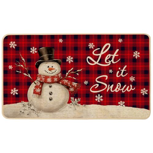Snowman Doormat Buffalo Plaid 17x29 in - Red Snowman Winter Door Mat by Baccessor