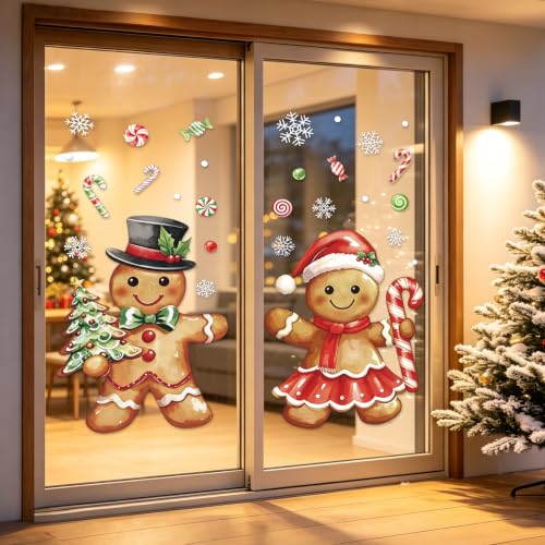 PAIVSUN Xmas Gingerbread Man Window Clings - Extra Large Brown 2pcs for Holiday Decor