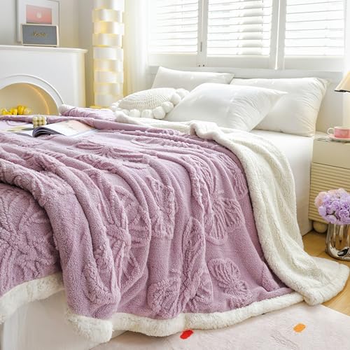 UKELER 80x90 Inch Sherpa Blanket Butterfly Coral Fleece Throw, Ultra Soft Plush Purple