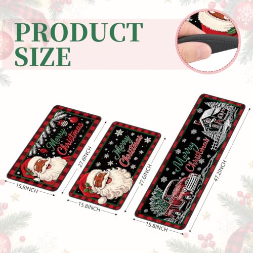 Christmas Kitchen Rugs and Mats Set - African American Santa Variation, 3-Piece Holiday Floor Mat Collection