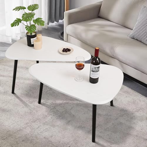 Triangle Nesting Coffee Table Set of 2, Modern Space-Saving Side Tables