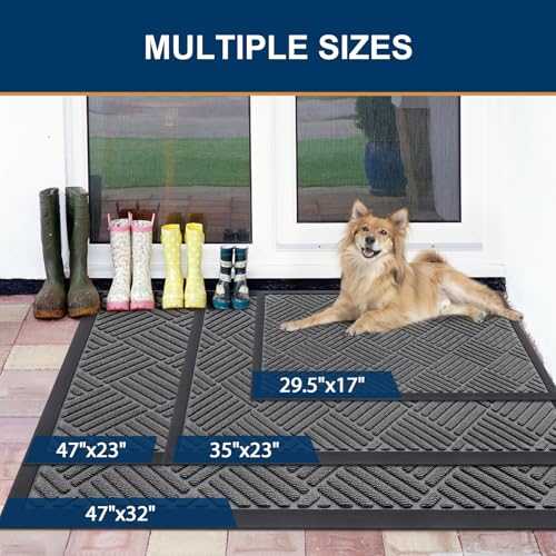 Non-Slip Front Door Mat - 29.5x17 Inch Heavy Duty Rubber Entrance Floor Mat