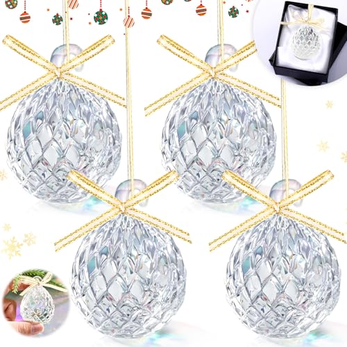 CroBlissful 4-Pack Crystal Pinecone Christmas Ornaments 1.97" Glass Holiday Decor