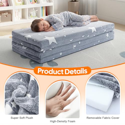 Foldable Kids Floor Mattress, 48x72 Inch Glow-in-the-Dark Play Mat