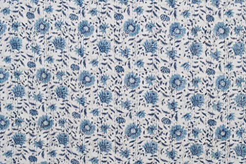 Handmade Kantha Quilt - Floral Print Cotton Twin Blanket