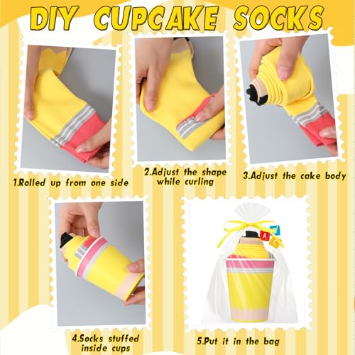 Cutecrop 30 Pairs Halloween Crayon Sock Cupcake Fuzzy Socks for Teachers, Yellow Crayon Variant