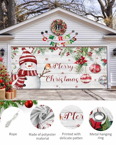 Gsypo Red Snowman Christmas Garage Door Banner 7x8 ft Holiday Decor