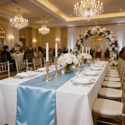 Wedding Satin Table Runner Baby Blue 12 x 108 Inches 10 Pack (JKDMJF)