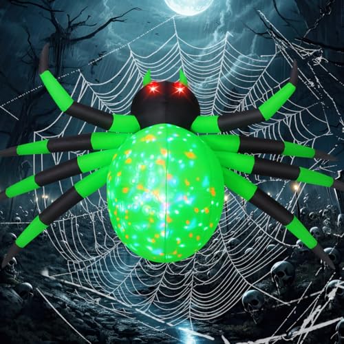 9FT Halloween Inflatable Green Spider Outdoor Lawn Decor with Built-In LEDs
