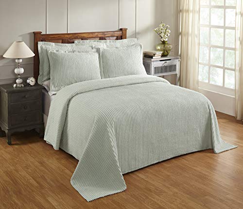 Queen Size Sage Chenille Bedspread - Lightweight Cotton Tufted Bedding Coverlet