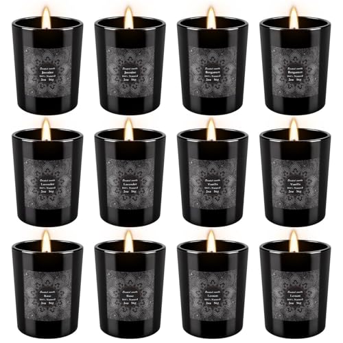 Grcdoyvl 12-Pack Soy Candles Gift Set, 2oz Each – 6 Scents, Hand Poured, Aromatherapy Jar Candles (Variation: 12Pack-Black)