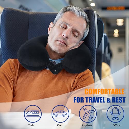 SAIREIDER Memory Foam Travel Pillow - 360 Neck Support Airplane Pillow (Black)