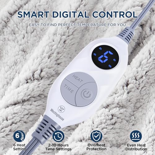 Electric Heated Throw Blanket, 6 Heat Settings, Soft Plush Sherpa, 50x60"