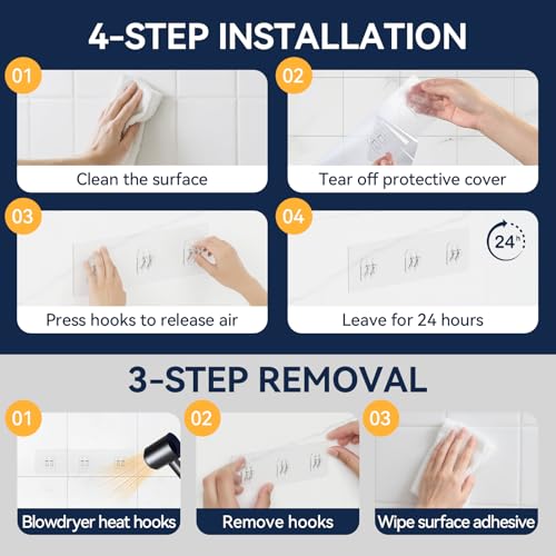 9-Pack Shower Caddy Adhesive Replacement Strips - Clear No-Drill Hooks