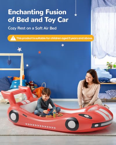 Inflatable Toddler Travel Bed with Electric Pump - Kids Racing Car Air Mattress