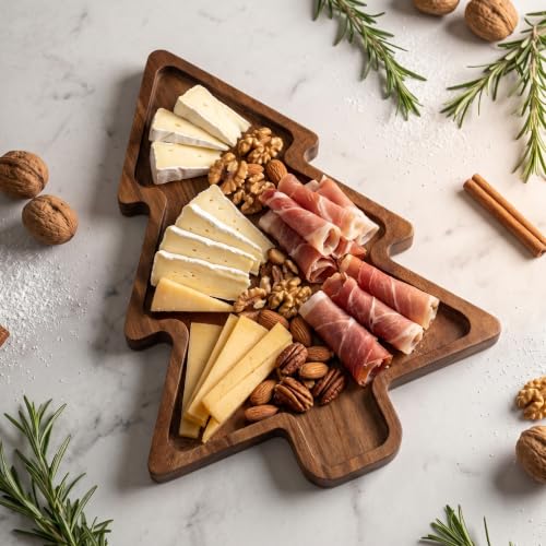 Acacia Wood Christmas Tree Charcuterie Board - Holiday Serving Platter