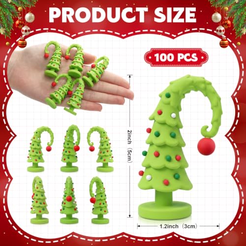 Simgoing 100 Pcs Lime Green Mini Crooked Christmas Tree Figurines Rubber - Holiday Decor
