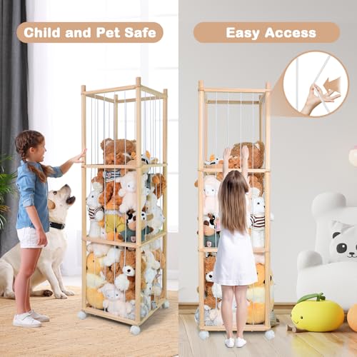 Wooden Stuffed Animal Storage Zoo with Lockable Wheels - 54 Inch
