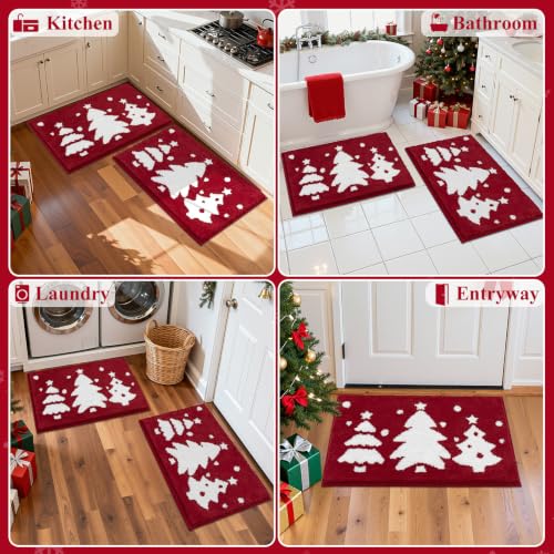 Vaukki Christmas Bathroom Rug Set 2 Pieces, 20'' x 32'' + 20'' x 32'', Non-Slip Microfiber Floor Mats for Holiday Decor