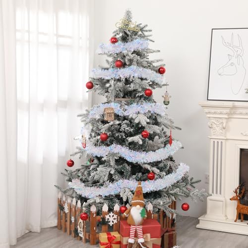20ft Iridescent Christmas Tinsel Garland - Thick Metallic Foil Decor