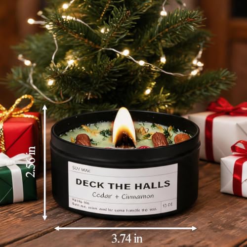Deck TheHalls Candles Cozy Winter Holiday Soy Wax 13 oz with Real Botanicals