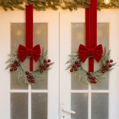 6-Piece Mini Christmas Candle Wreaths with Berries and Pinecones, 3.1 Inch