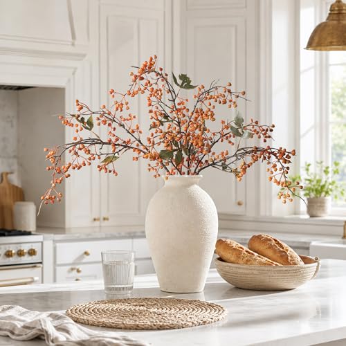 Artificial Blueberry Stems - 32 Inch Faux Berry Branches (4 Pcs)