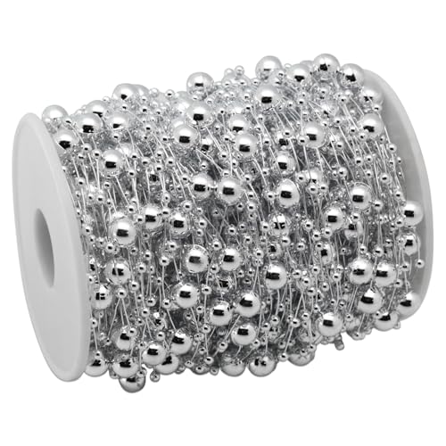 100ft Silver Faux Pearl Bead Garland String for Wedding Crafts & Decor