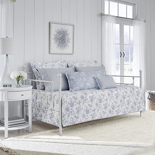 Blue Floral 4-Piece Quilted Daybed Bedding Set with Shams & Bolster Cover